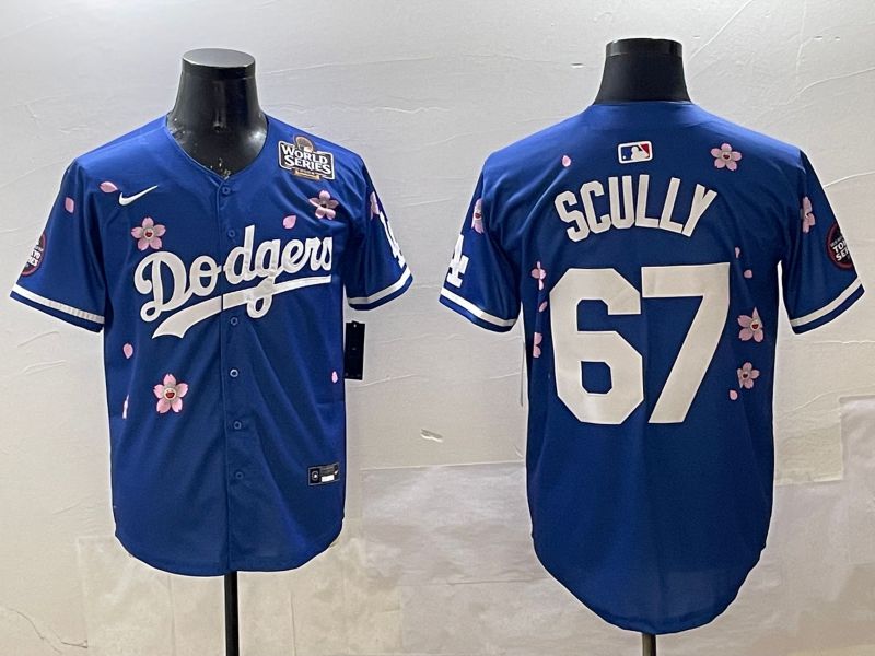 Men Los Angeles Dodgers 67 Scully Blue Sakura Edition 2025 Nike MLB Jersey style 9